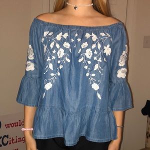 denim floral top